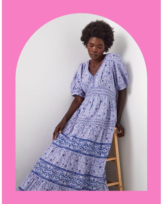 Monsoon Purple East Tiera Floral Tiered Maxi Dress Blue