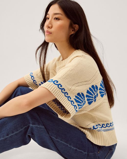 Monsoon Blue Safi Shell Knit Jumper Ivory