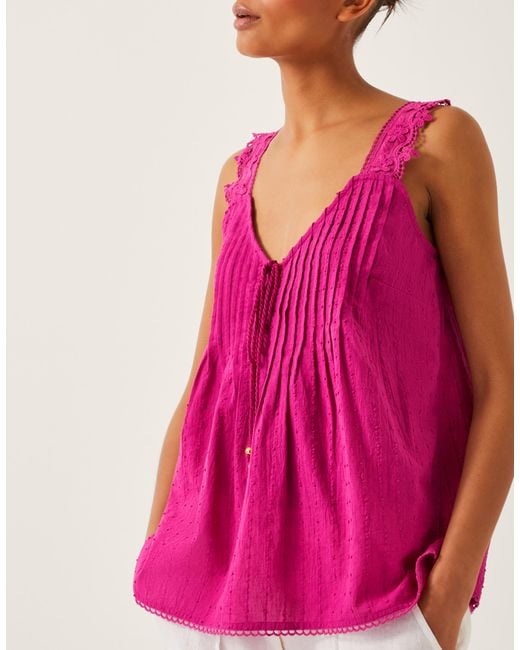Monsoon Pink Celia Lace Pintuck Cami Top