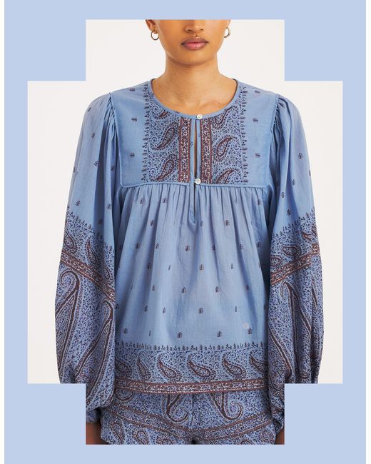 Monsoon Antik Batik Johri Hand-woven Paisley Blouse Blue