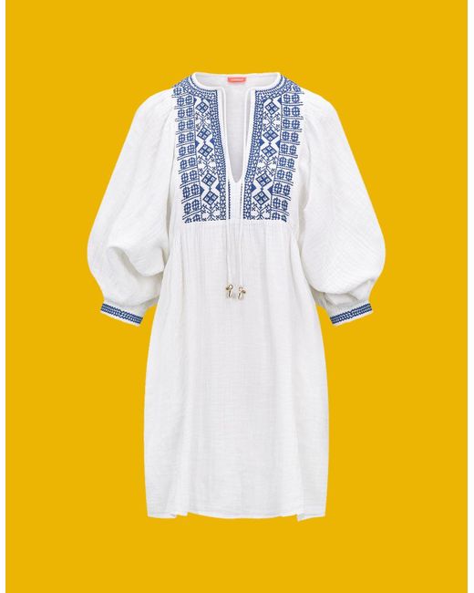 Monsoon Yellow Sunuva Embroidered Dress White