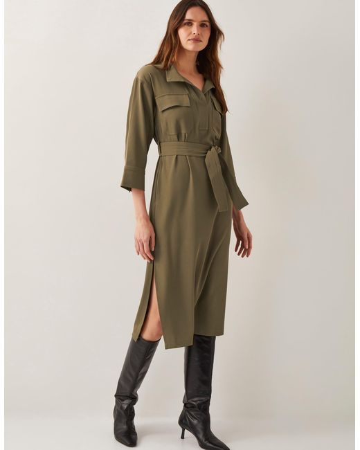 Monsoon Grace Cargo Midi Shirt Dress Green