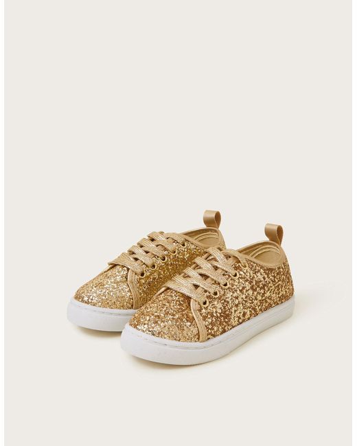 Monsoon Metallic All-over Glitter Trainers Gold