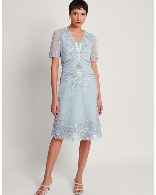 Monsoon Siena Embroidered Dress Blue
