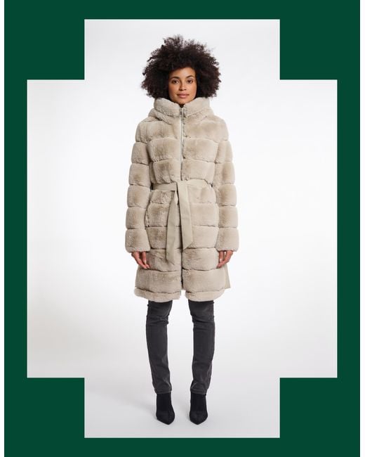Monsoon White Rino & Pelle Bridget Faux Fur Puffer Coat Camel
