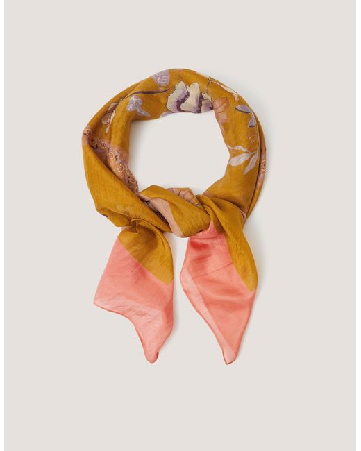 Monsoon Orange Samara Floral Square Silk Scarf
