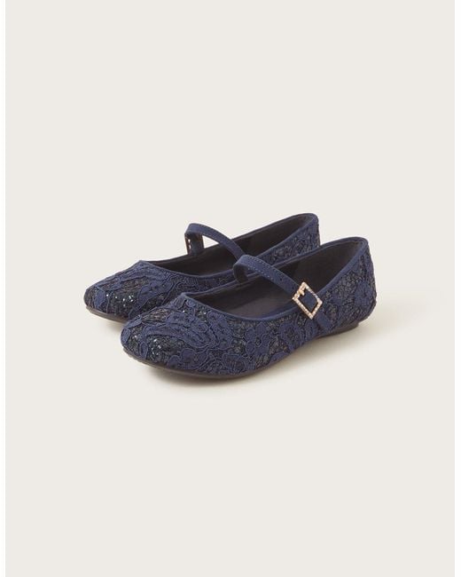 Monsoon Glitter Lace Ballerina Flats Blue