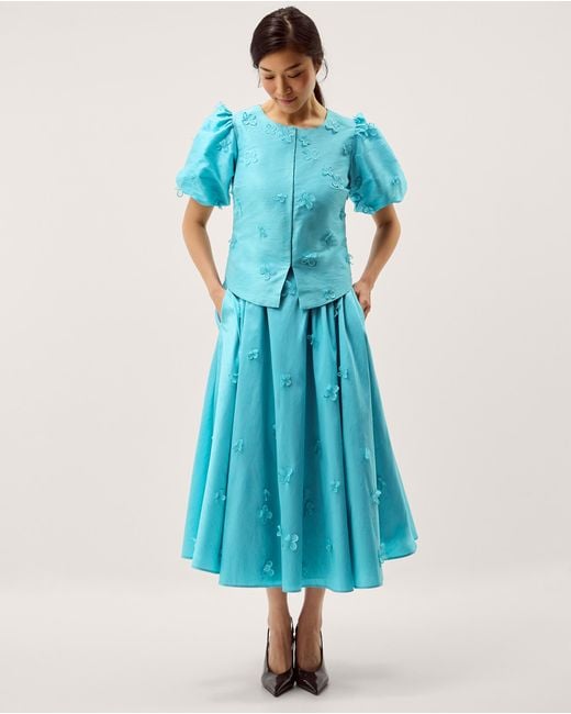 Monsoon Odette Puff Sleeve Floral Appliqué Jacket Blue