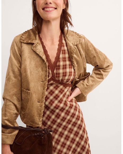 Monsoon Brown Sofia Faux Suede Jacket Ivory