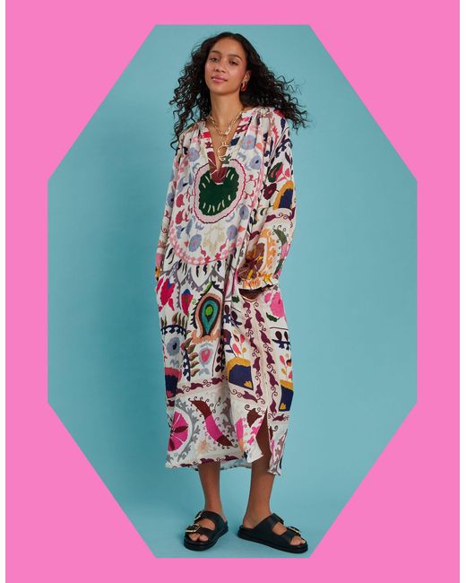 Monsoon Multicolor One Hundred Stars Suzani Long Sleeve Print Midi Dress Multi