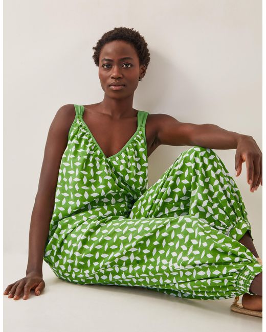 Monsoon Geena Geometric Woodblock Jumpsuit Green