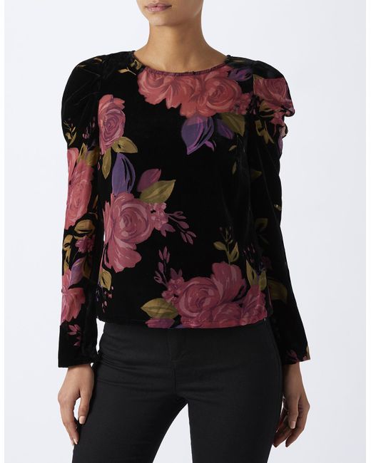 Monsoon Joanna Velvet Print Top in Black - Save 3% | Lyst
