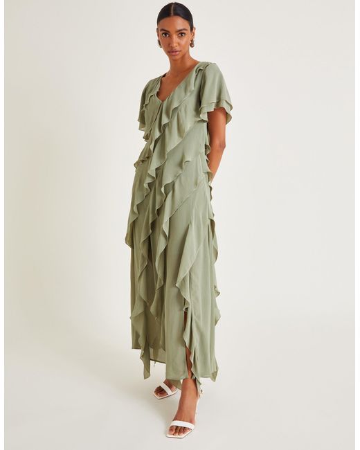 Monsoon Renata Ruffle Maxi Dress Green