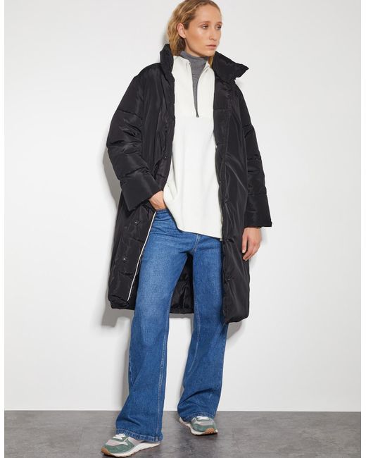 Monsoon Blue Poppy High Neck Puffer Coat Black