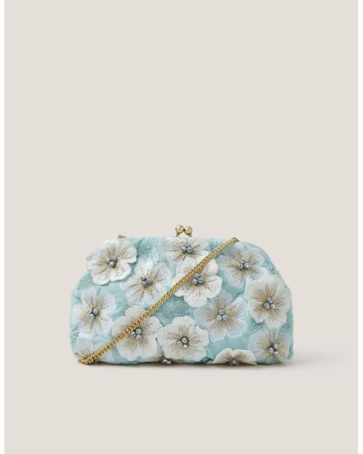 Monsoon Blue Mara Appliqué Flower Clutch
