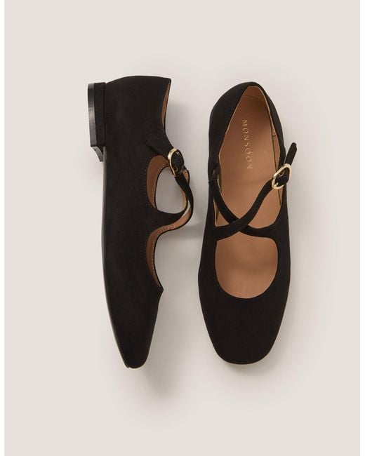 Monsoon Dana Faux Suede Mary Jane Ballet Flats Black