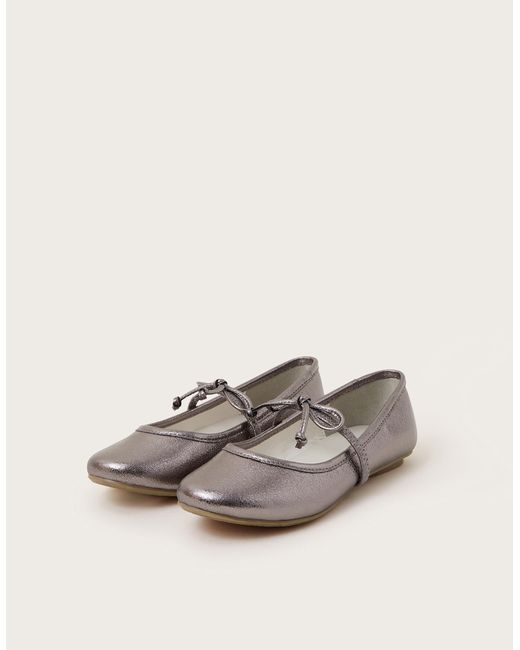 Monsoon Natural Bow Strap Metallic Ballet Flats Silver