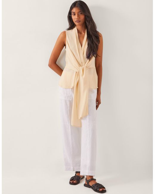 Monsoon Natural Jolie Regular Linen Wide Leg Trousers White