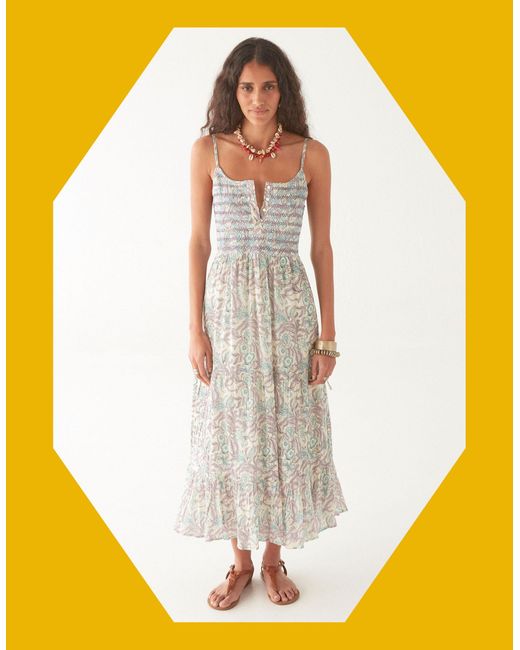 Monsoon White Maison Hotel Lulu Sleeveless Floral Midi Dress Blue