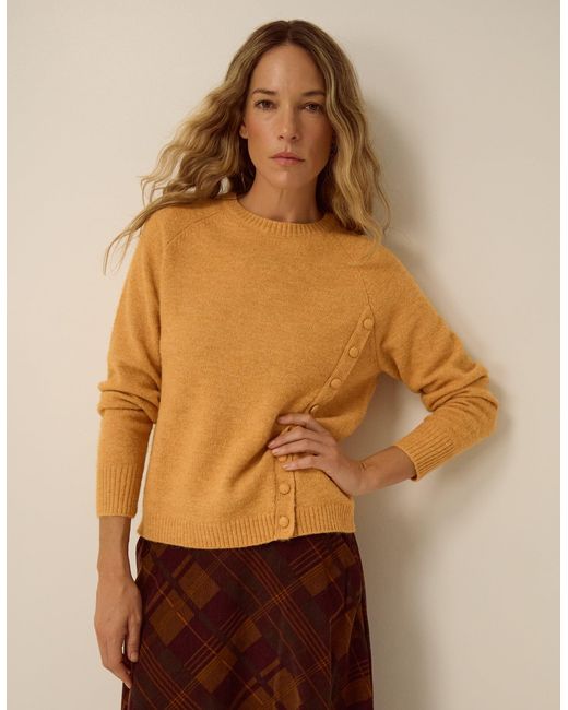 Monsoon Brown Bray Asymmetrical Button Jumper Yellow