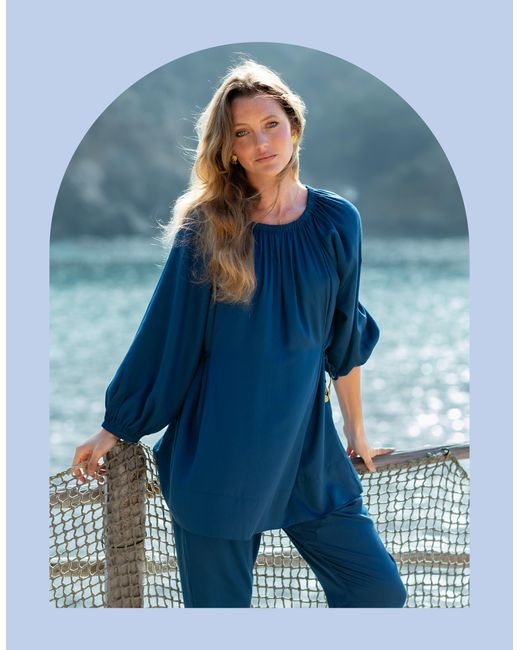 Monsoon La Galeria Elefante Buddha Balloon Sleeve Top Blue