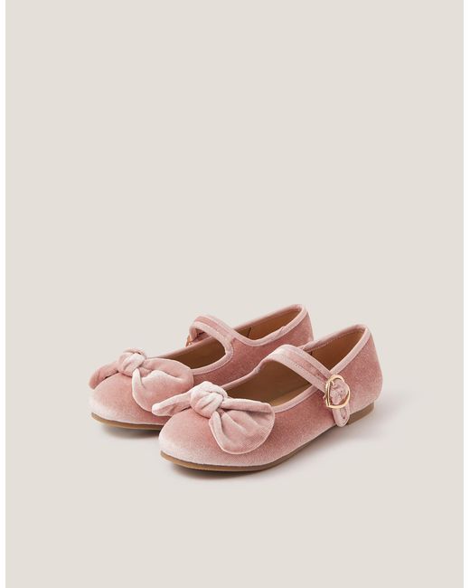 Monsoon Velvet Bow Strap Ballet Flats Pink