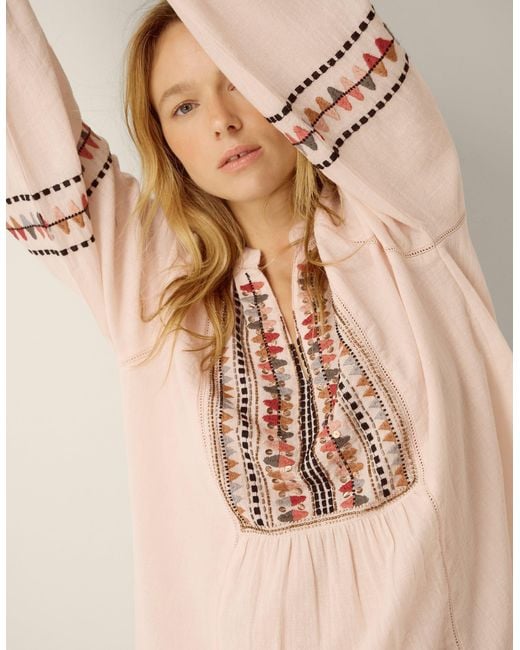 Monsoon Natural Aoife Geometric Embroidered Top Pink