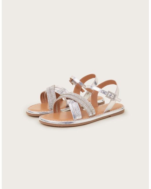 Monsoon Natural Diamante Cross-over Sandals Silver