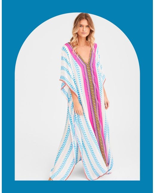 Monsoon Blue Pitusa Hand-loomed Geometric Maxi Kaftan