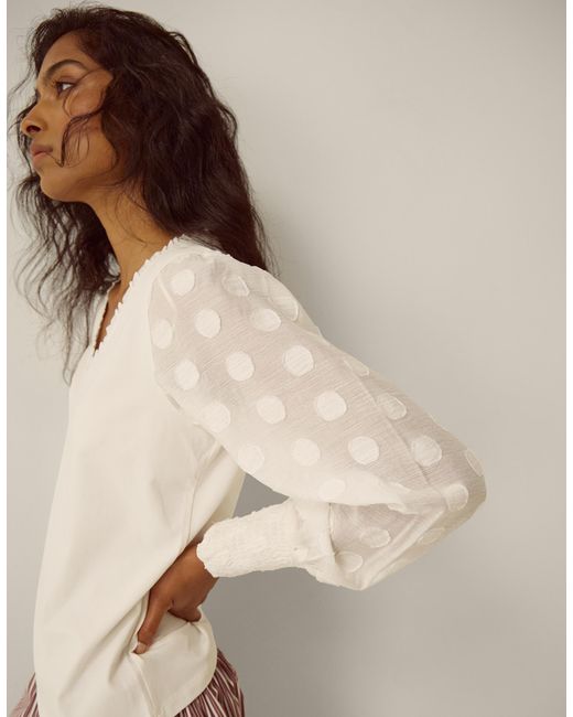 Monsoon Natural Ferne V-neck Polka Dot Top Ivory