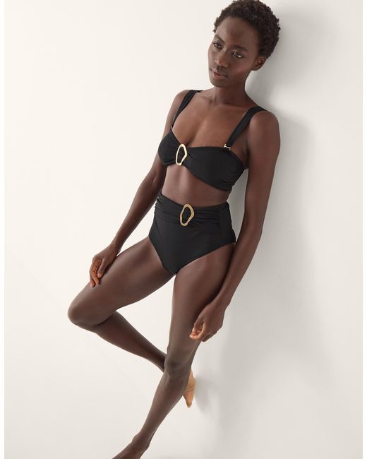 Monsoon Cindy Molten Detail High Waist Bikini Bottom Black