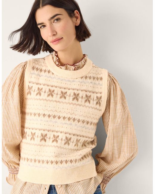Monsoon Natural Febe Fair Isle Knitted Vest Ivory
