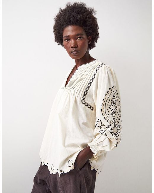 Monsoon Natural East Pavlina Embroidered Cotton Top Ivory