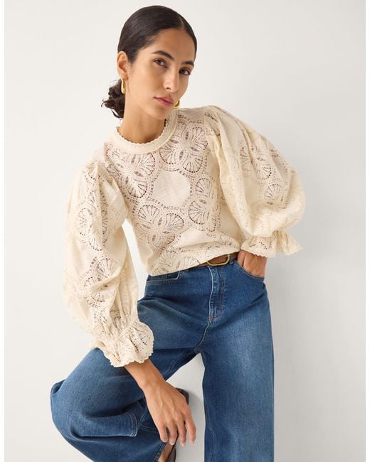 Monsoon Blue Imogen Lace Insert Blouson Blouse