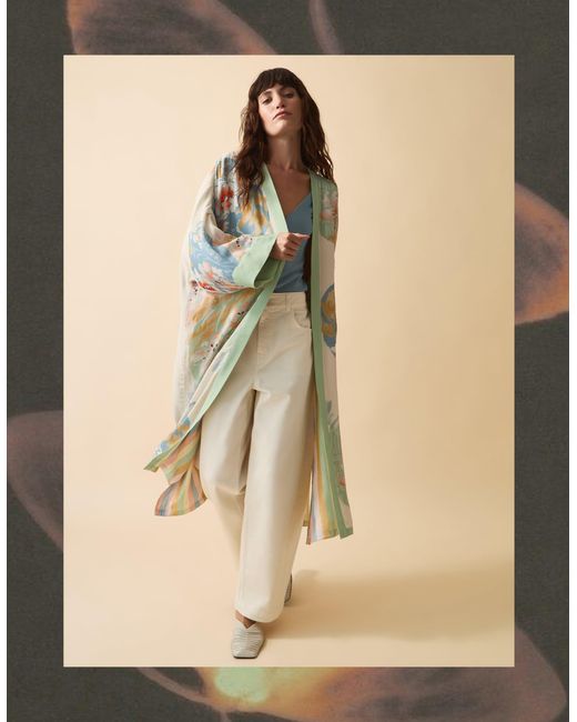 Monsoon Natural Clemence Amelie Floral Long Kimono Cream
