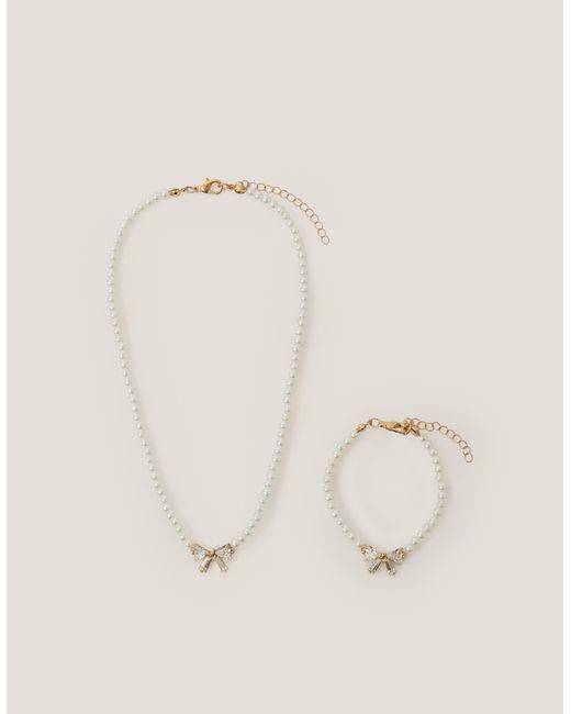 Monsoon Natural Jewel Bow Pearl Necklace & Bracelet Set