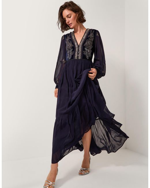 Monsoon Blue Joanna Velvet Maxi Dress