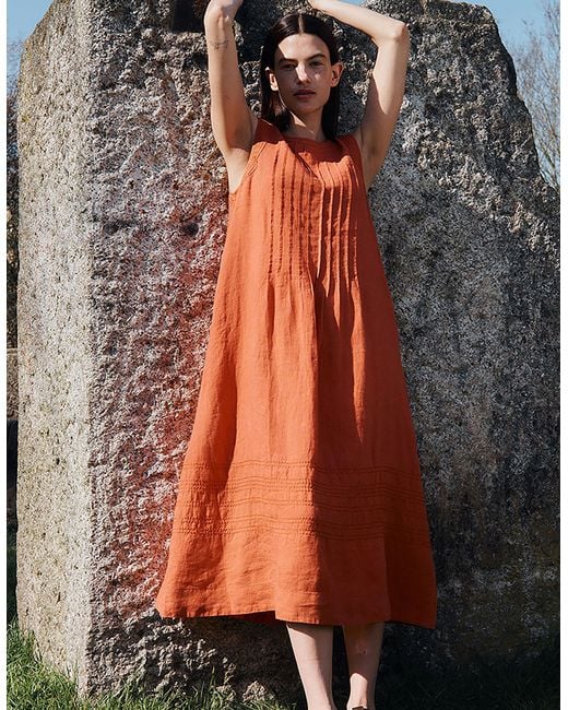 Monsoon East Liza Sleeveless Linen Dress Orange