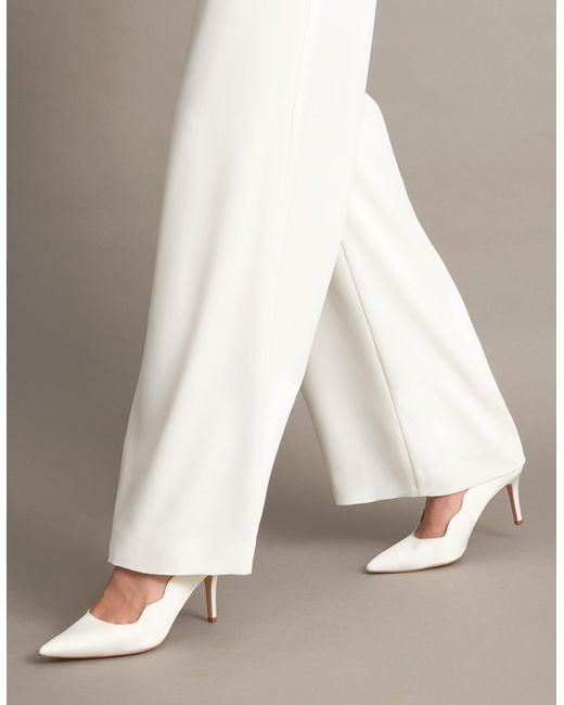 Monsoon White Scallop Satin Bridal Court Shoes Ivory