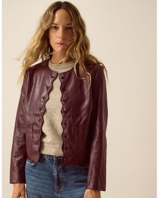Monsoon Purple Penelope Scallop Faux Leather Jacket Brown