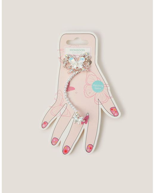 Monsoon Pink Butterfly Linked Bracelet & Ring Set Silver