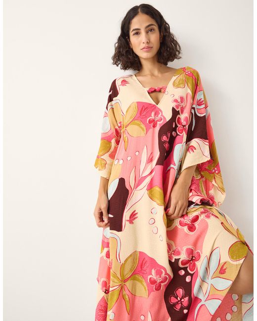Monsoon Red Iris Floral Print Maxi Kaftan Orange