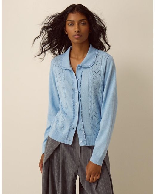 Monsoon Carey Cable Knit Cardigan Blue