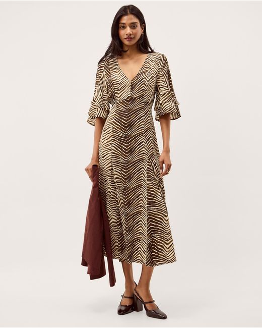 Monsoon Natural Pippa Animal Print Midi Dress Green