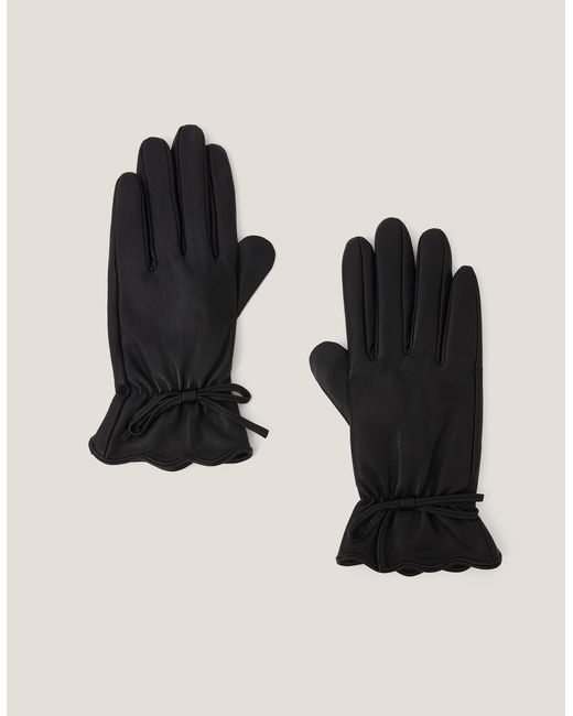 Monsoon Eva Bow Leather Gloves Black