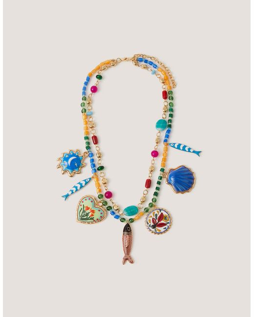 Monsoon Blue Fish Charm Bead Layered Necklace