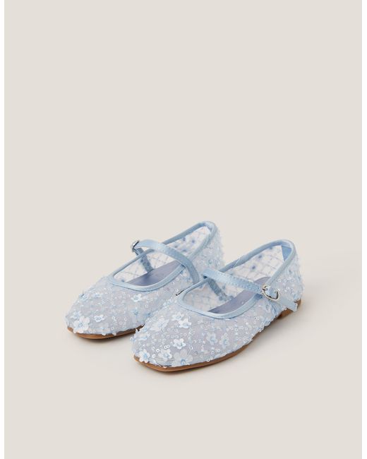 Monsoon Flower Sparkle Mesh Ballet Flats Blue