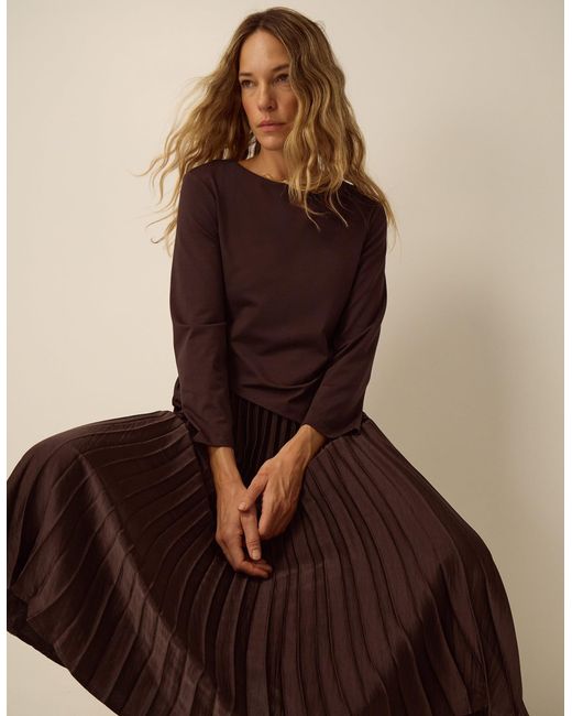 Monsoon Petra Jersey Pleated Midi Dress Brown
