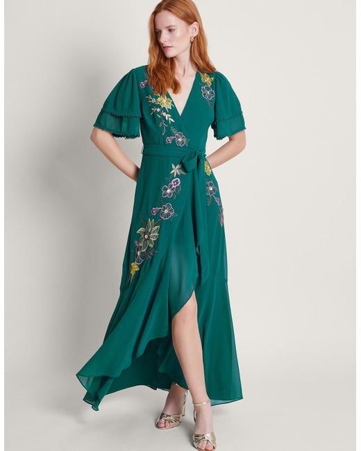 Monsoon Green Wanda Floral Embellished Dress Teal