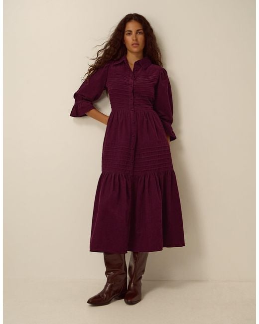 Monsoon Winnie Corduroy Midi Shirt Dress Red